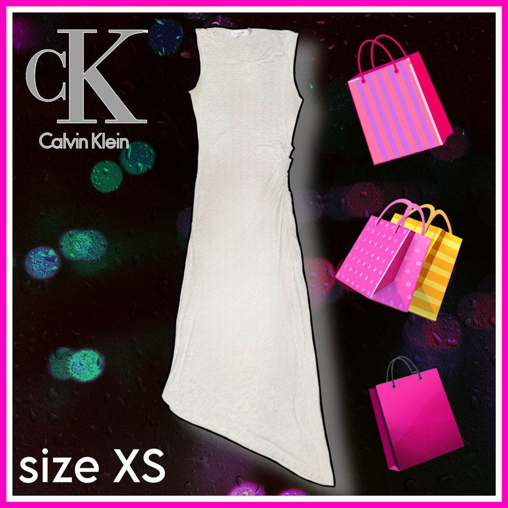 CALVIN KLEIN tight asymmetrical light gray sleeveless DRESS size XS